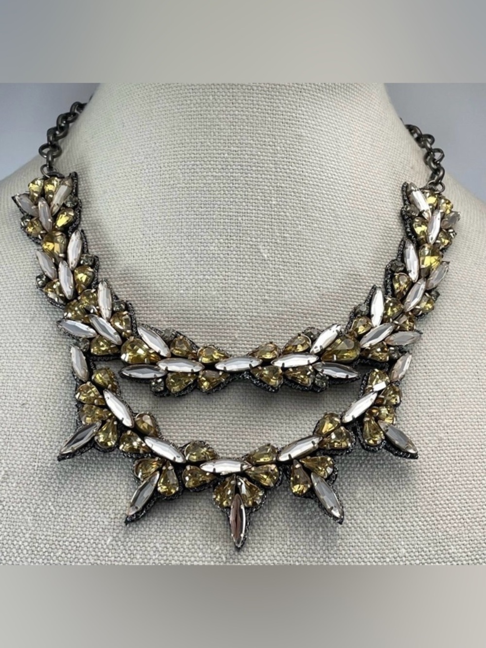 Beautiful Deepa Gurnani Two Tiered Crystal Necklace Yellow White Stunning